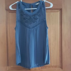 Smokey Blue Flowy Top with Beaded Embroidery